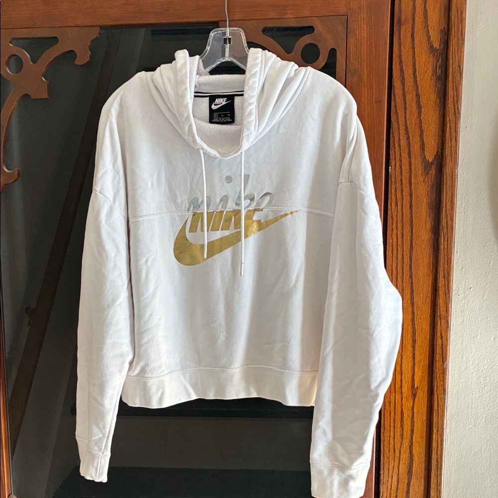 Nike Women's White Hoodie with Gold Logo